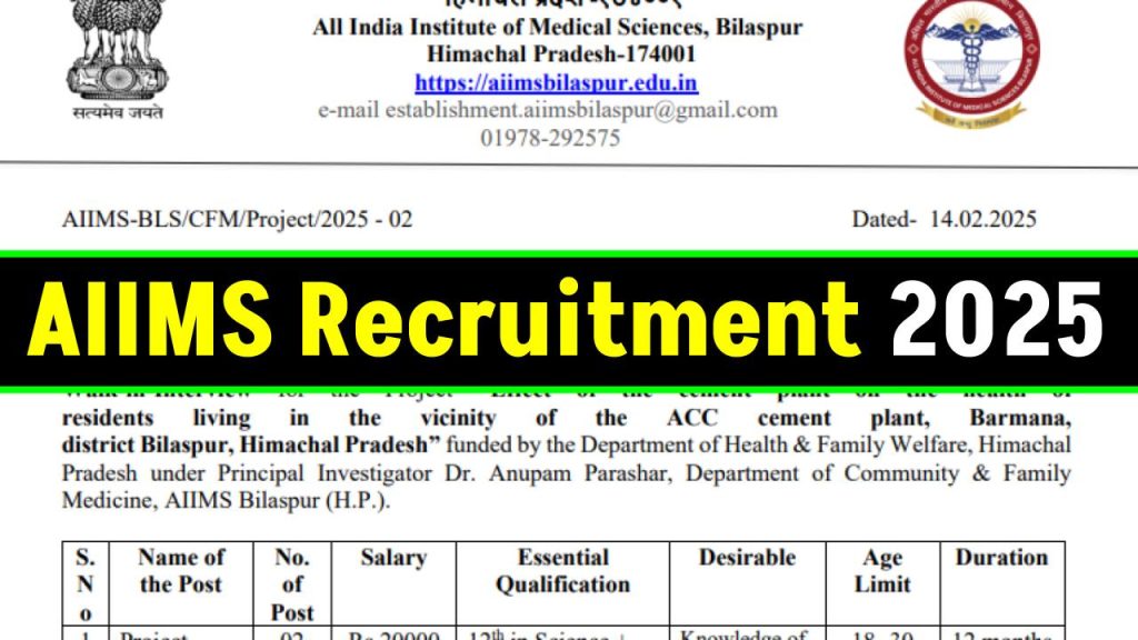 AIIMS Recruitment 2025: Apply Now for Multiple Posts in AIIMS Bilaspur!