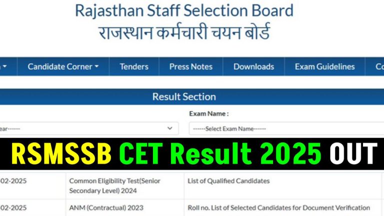 RSMSSB CET Result 2025: Rajasthan CET 12th exam results released, download like this