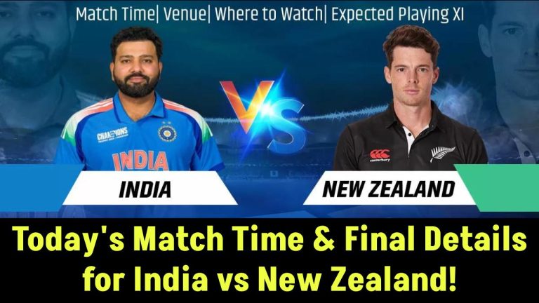 Today's Match Time & Final Details for India vs New Zealand